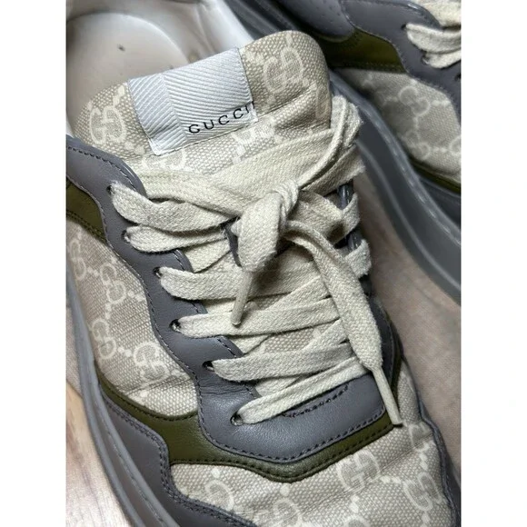 Gucci GG Chunky Monogram Sneakers Men Olive/Grey-Beige Size UK 8 - Picture 3 of 12